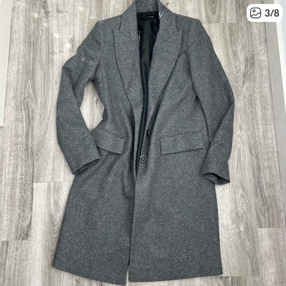 NWOT Zara Basic Gray Wool Trench Coat London European Full Length Natural Size S - Picture 3 of 8